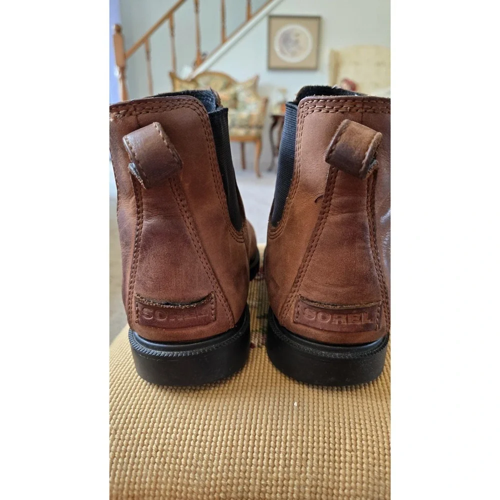 Sorel Chelsea Boots Womens 8 Brown Leather Waterproof Ankle Pull On